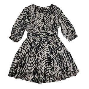 Sandro Paris Printed Black + Cream Silk Mini Dress 2 | Pockets Studded Rare NWOT